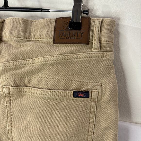 Faherty Mens Size 31 Jeans Stretch Terry 5 Pocket Pant Khaki Tan Slim Straight - Picture 13 of 16